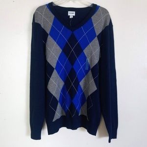 Old Navy Argyle Sweater V-Neck Men's Lg Navy NWT